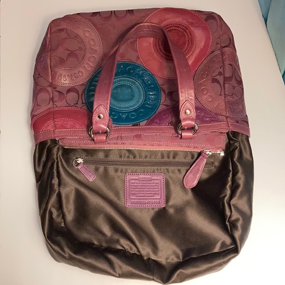 Coach purple/burgundy leather and fabric bag - Picture 14 of 16